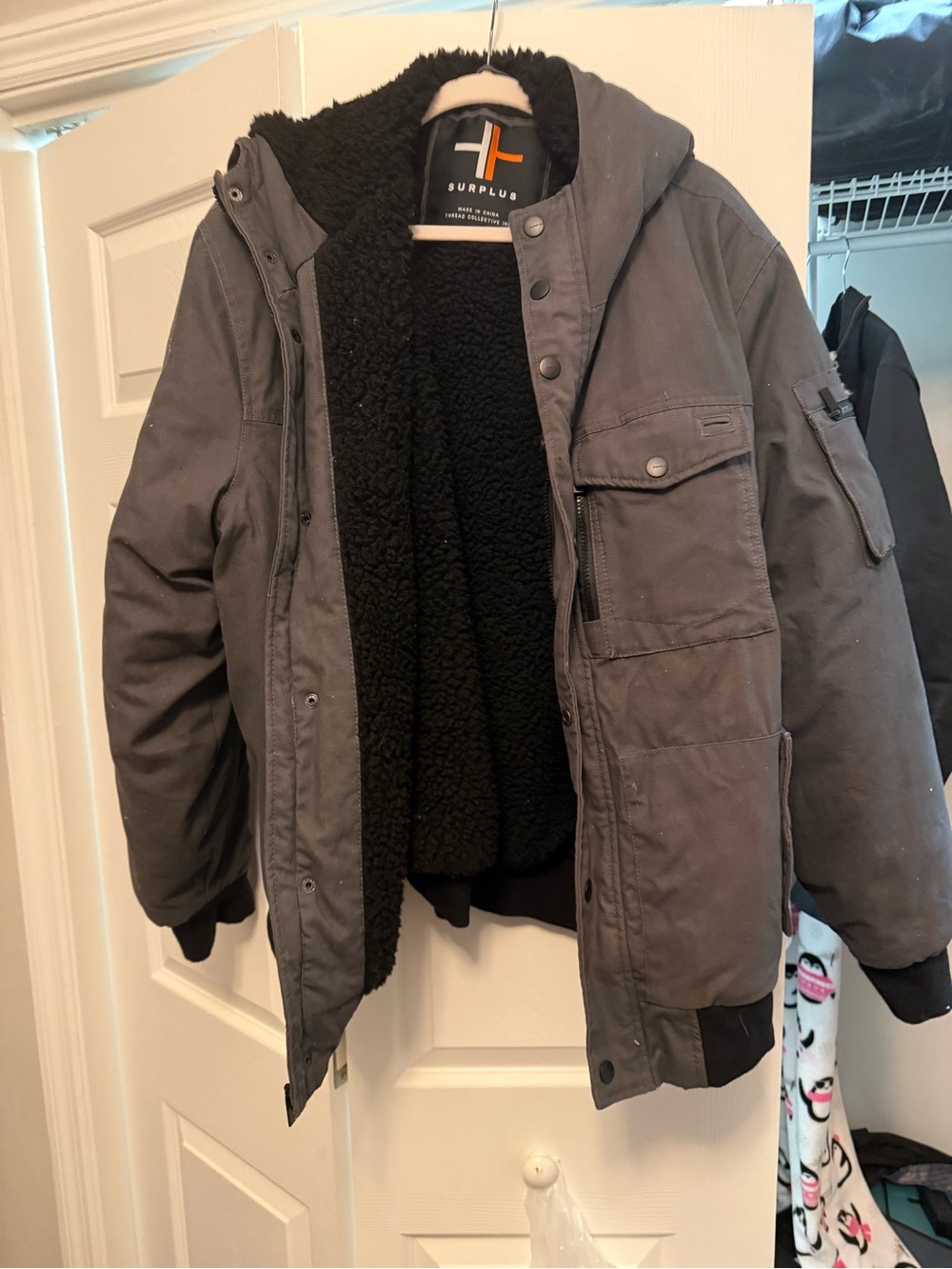 Surplus Men's Gray Sherpa-Lined Puffer Jacket